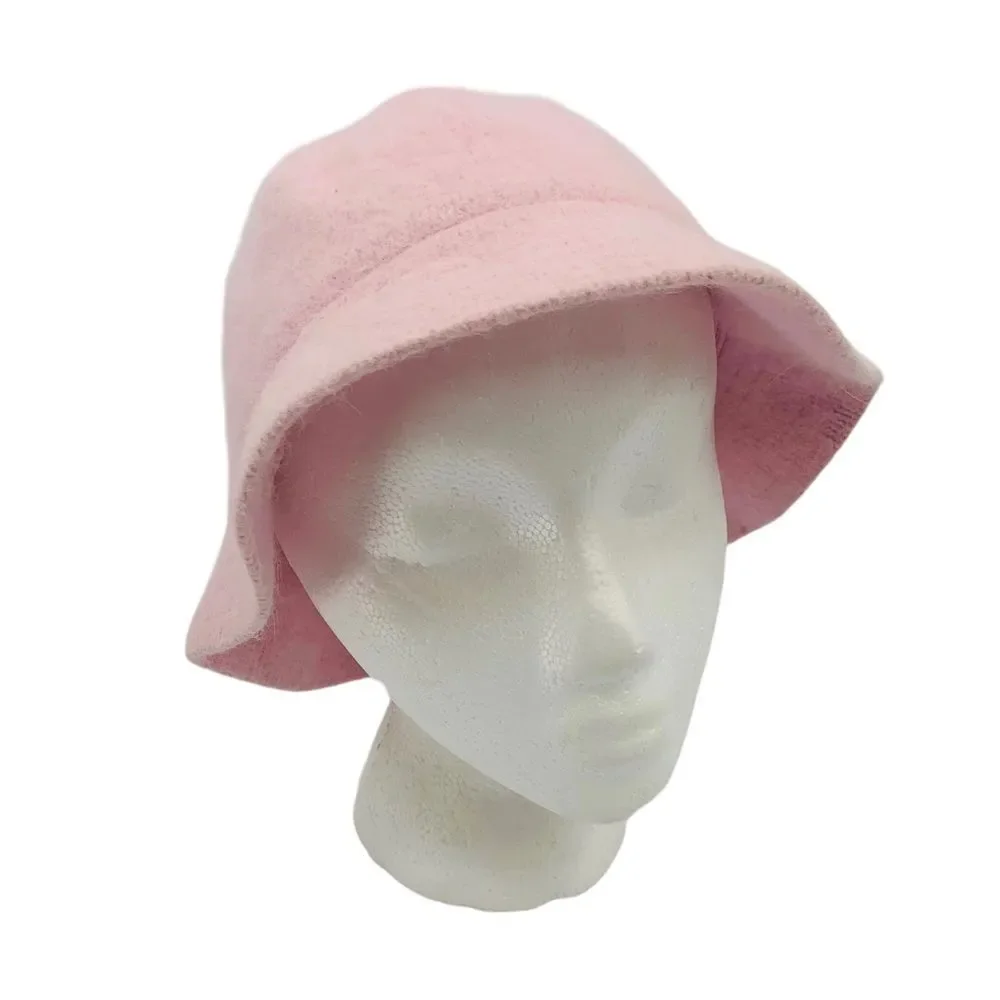DAVID & YOUNG Vintage Bell-2 Bucket Hat 90% Angora Fur Cap Pink
